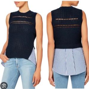 Veronica Beard Navy Par Sleeve Combo Sweater Top Size S